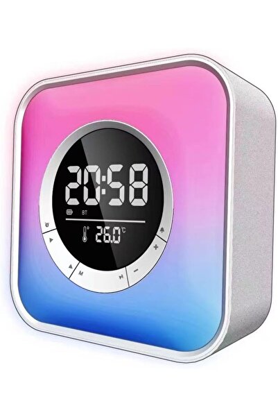 pazariz RGB LED Bluetooth Hoparlörlü Dijital Masa Saati, Çalar Saat, Gece Lambası, Termometre, Ambiyans Işığı ve Kablosuz Şarj Destekli Çok Fonksiyonlu Akıllı Saat P10