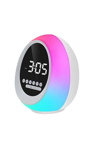 pazariz Çalar Saatli Bluetooth Hoparlör, RGB LED Gece Lambası, FM Radyo, Zamanlayıcı, Dokunmatik ve Ayarlanabilir Işık, USB Şarjlı Dijital Alarm Saati P13