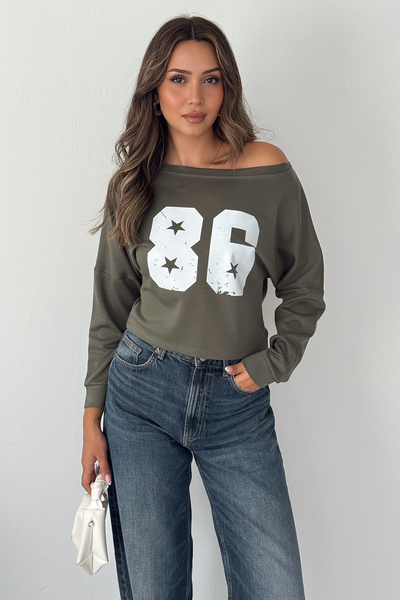 Noa&Noa Women's 86 Printed Boat Neck Long Sleeve Crop Blouse