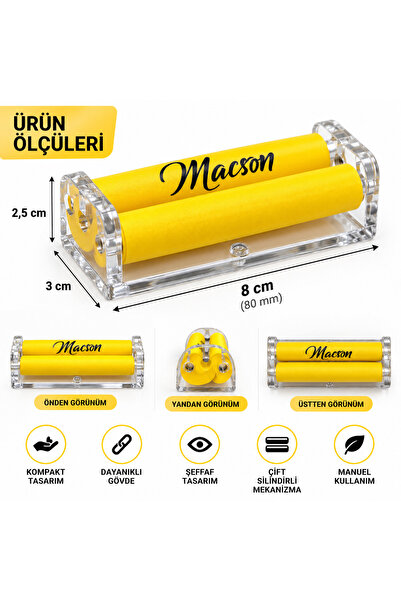 MACSON Manuel Sarma Makinesi 8 cm 80 mm Çift Silindirli Şeffaf Sarma Aparatı