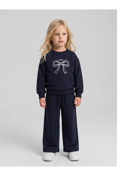 LUFFY KİDS Girl's Sequined Bow Embroidered Wide Fit Tracksuit Set