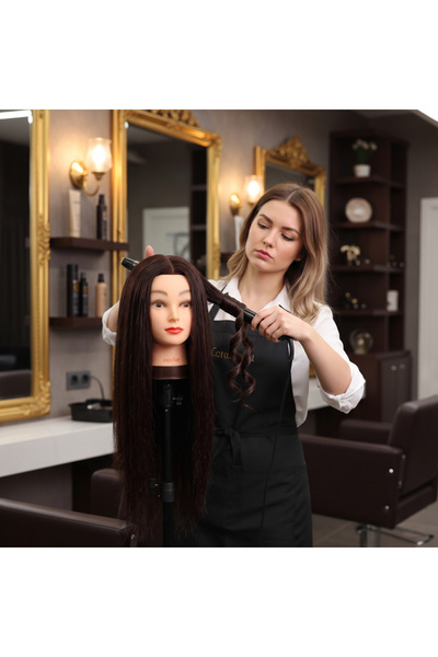 TAM TARZ Manechin de antrenament pentru coafură - Yaki + Aparat de masă - Maro roșcat