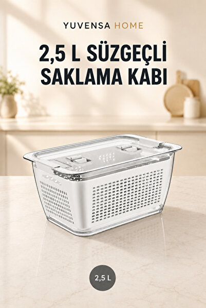 Yuvensa Home 2,5 L Süzgeçli Saklama Kabı – Meyve Sebze Yıkama Kabı ve Buzdola...