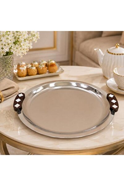 Generic Luxury Round Steel Serving Tray with Decorated Handles