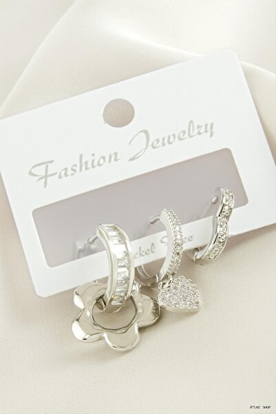 ZERO LAND Ilkestor 3 Pieces Flower Zircon Stone Earrings (05835) Silver Color