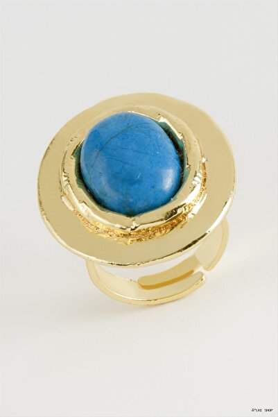 ZERO LAND Ilkestor Oval Turquoise Stone (11411) Ring Yellow