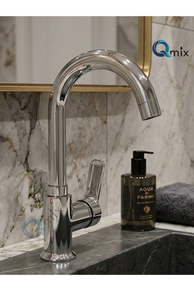 QMİX Elite Series Luxury Brass Body Bathroom Sink Faucet with Double Water Inlet Faucet Chrome Color