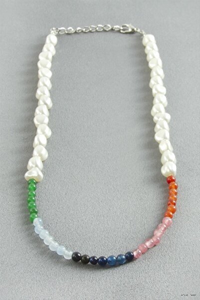 ZERO LAND Ilkestor Colorful Natural Stone Pearl (20534) Necklace White
