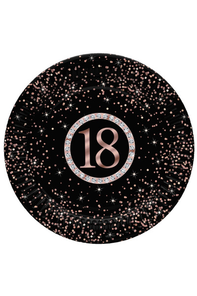Javoli Happy Birthday Rose Gold Happy Birthday 18 paper plates 8 pcs 18 cm