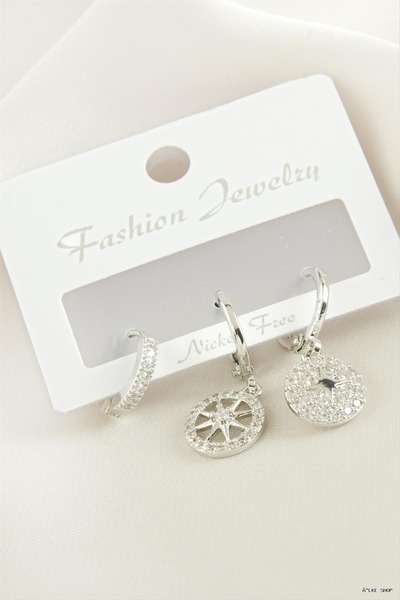 ZERO LAND Ilkestor 3 Pieces Star Zircon Stone Earrings (21149) Silver Color