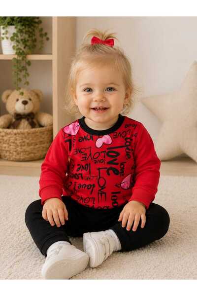 krm kerem bebe Love Heart Patterned Baby Girl Top and Bottom Two-Piece Pajama...