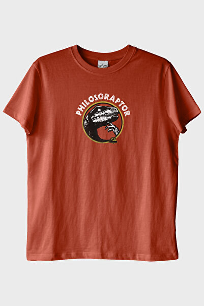 lofux Philosoraptor Baskılı Retro Dinozor Tasarımlı Kiremit Tişört