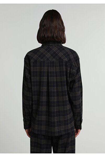 Colin's Boyfriend Fit Shirt Neck Ekoseli Kadın Antrasit Uzun Kol Gömlek