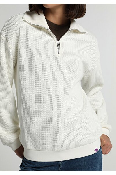 Colin's Regular Fit Fermuarlı Nakışlı Kadın Ekru Sweatshirt