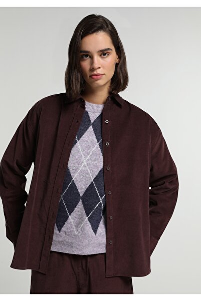 Colin's Boyfriend Fit Shirt Neck Plain Women's Purple Long Sleeve Shirt