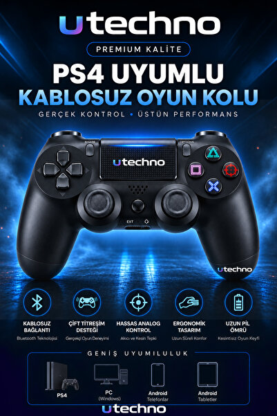 utechno PS4 Uyumlu Bluetooth Kablosuz Oyun Kolu – Çift Analog, Çift Titreşim,...