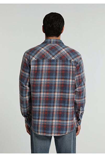 Colin's Relaxed Fit Shirt Neck Ekoseli Erkek Mavi Uzun Kol Gömlek