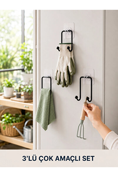 ARMÜZ 3 Pieces of Adhesive Hangers Multi-Purpose Home Organization Hanger Set