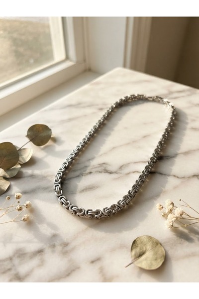 Meneva Aksesuar King Mesh Silver Color Steel Necklace - Thick Chain Model / T...