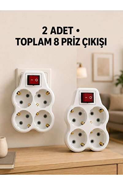 ARMÜZ 4-Outlet Socket Multiplier 2-Piece Set Wireless Wall-Mounted Switched S...