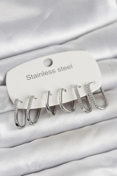 ARMÜZ 316L Steel Silver Color 6 Piece Set Geometric Model Women's Earrings