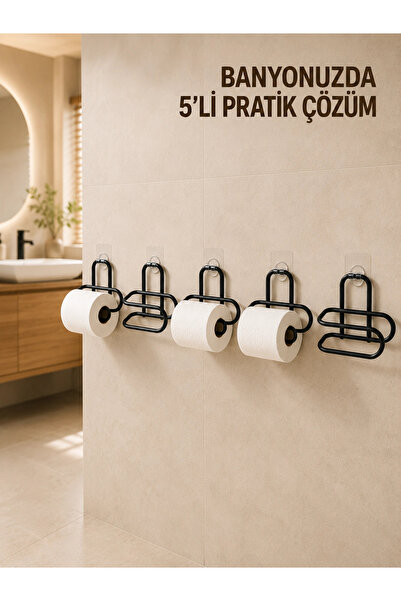 ARMÜZ 5 Pieces of Wall Adhesive Wc Paper Holder, Installation Without Drillin...