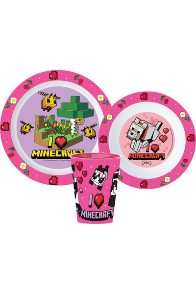 MINECRAFT Girls set de masă, set micro plastic, cu pahar de 260 ml