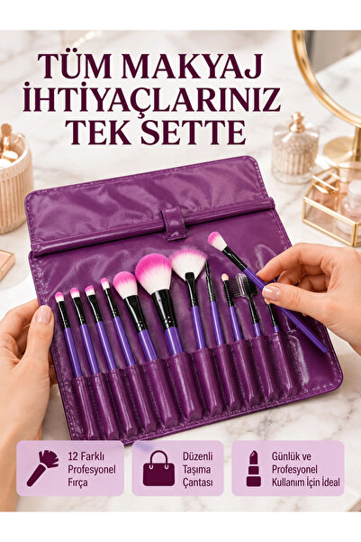 ARMÜZ Set of 12 Makeup Brushes Made of Soft Fiber Bristles for Eyeshadow Blus...