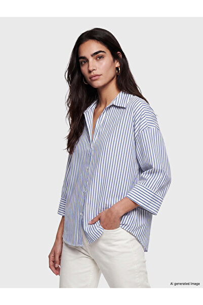 LC Waikiki Trendlucky Striped Oversize Women's Shirt with a Difference