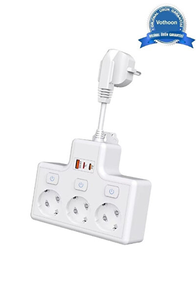 ARMÜZ حراري مقبس حائط ثلاثي مزود بحماية من التيار الزائد، 1x منفذ USB، 2x منف...