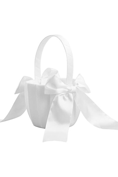P PIPITA Girl Basket for Wedding, White with Bowknot,Fairy Lace Bowknot Weddi...
