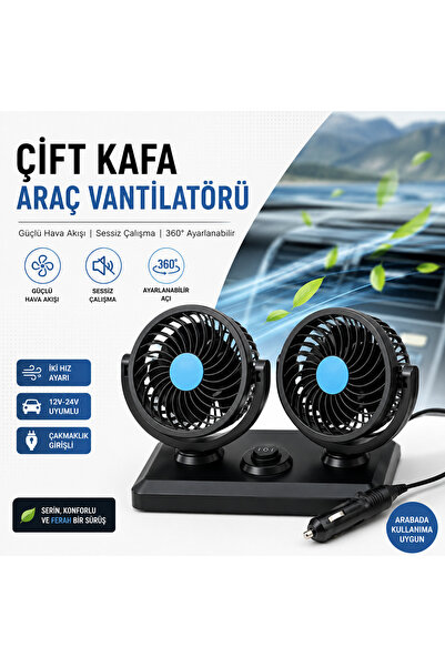farissu Çift Başlıklı 360° Dönebilen Araç İçi Vantilatör – 12V/24V Uyumlu Ses...