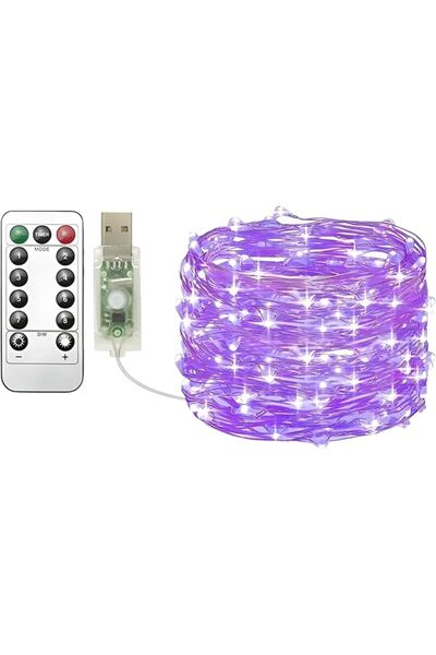 GENERAL أضواء زينة USB، عبوة واحدة، 33 قدم/10 متر، أرجوانية، 100 مصباح LED، س...