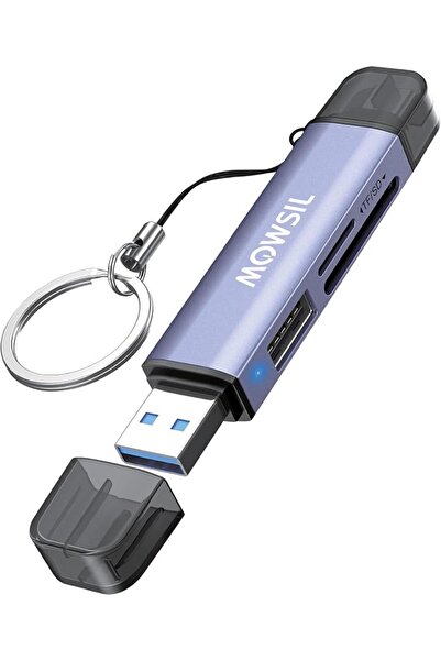 MOWSIL قارئ بطاقات SD ثلاثي الوظائف USB 3.0 و USB-C OTG مع فتحتين مزدوجتين لب...