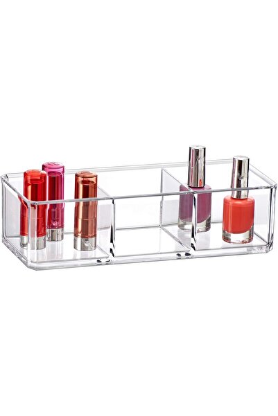 Rassam Al Khaleej Clear Acrylic 3-Compartment Makeup Organizer, Transparent C...