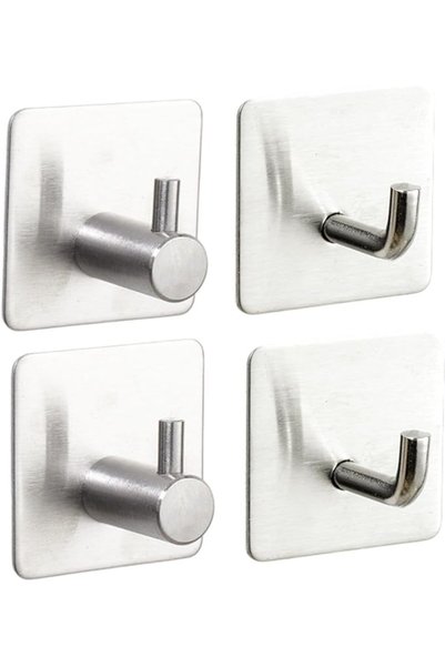 GENERAL 4Pcs Adhesive Wall Hooks Set - 2 Angle Hooks & 2 Cylindrical Hooks, H...