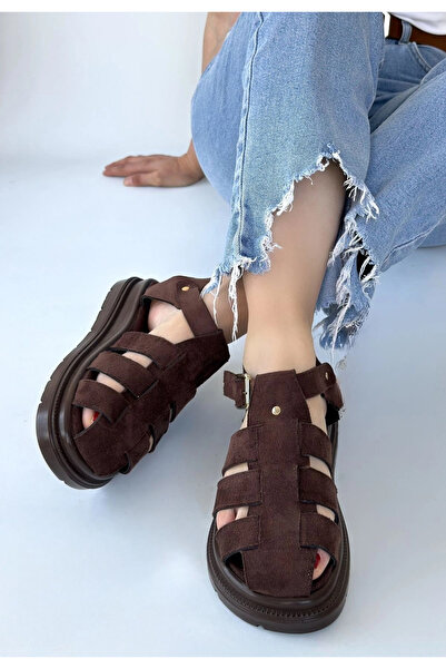 ARMÜZ Tenra Brown Suede Belted Sandals