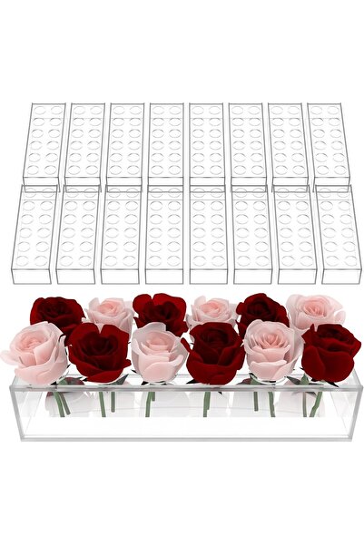 Rassam Al Khaleej 16 Pack 12" Clear Acrylic Flower Vase, Rectangular Floral C...