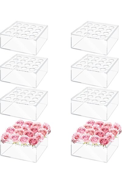 Rassam Al Khaleej 8 Pack Acrylic Flower Vase Square, Clear Vase, Flower Vases...