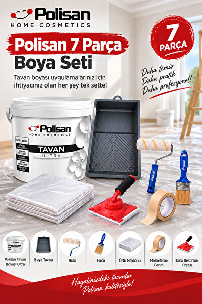 Polisan 7 Parça Boya Seti - Tavan Boyası, Tavan Kestirme Fırçası, Rulo, Hışır...