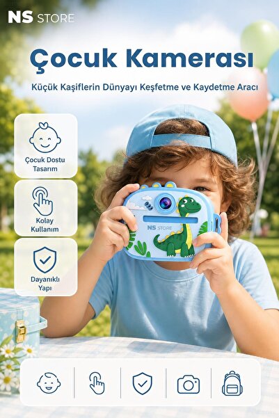 NS Store Çocuklar için Dijital HD Kamera Anında Termal Baskılı Fotoğraf Makinesi Mavi Renk