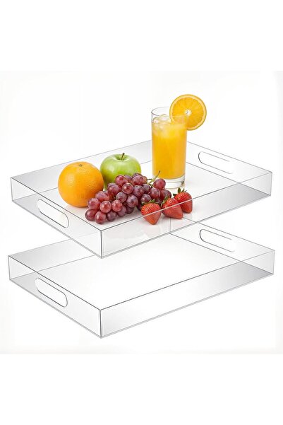 Rassam Al Khaleej Clear Acrylic Serving Tray with Handles by - Set of 2 Clear...