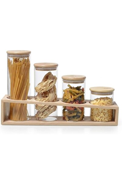 Generic 4-Piece Glass Food Storage Container Set with Airtight Bamboo Lids & ...