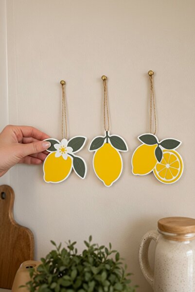 ecolia store 3’lü Limon Mutfak Duvar Süsü - Asma Limon Figürlü Sarı Yeşil Dek...
