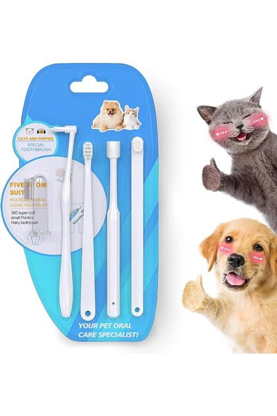 AZONEE Cat & Dog Toothbrush Kit, 5-in-1 Dental Care Set for Cats and Dogs, So...