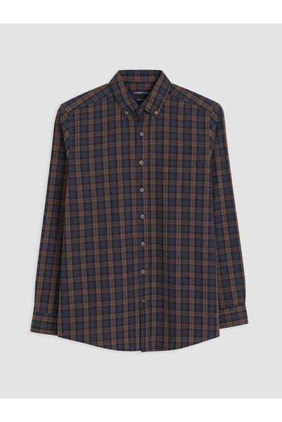LC Waikiki Kahverengi Regular Fit Ekose Erkek Gömlek