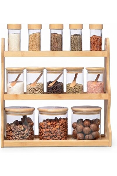 Generic 3-Tier Bamboo Spice Rack Organizer with Multi-Size Airtight Glass Jar...