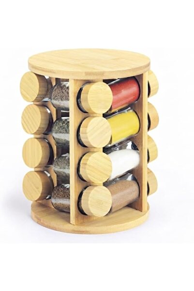 Generic Premium 16-Jar Rotating Spice Rack Organizer, Revolving Bamboo Counte...