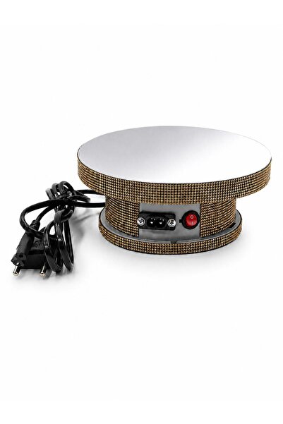 STAND MARKET Gold Sarı Taşlı Aynalı Elektrikli Döner Stand 18 cm – Motorlu De...