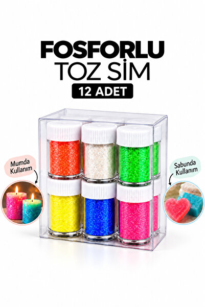MUMTEDARİK Fosforlu Toz Sim 12’li Tuzluklu Set – Mum, Sabun, Epoksi ve Kokulu...